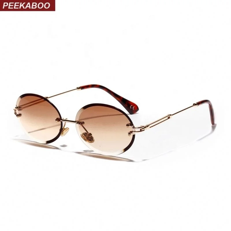 

Excellent Quality Frameless Retro Oval Sunglasses, Gray Brown Clear Lens Rimless Sun Glasses For Women, As pic shows