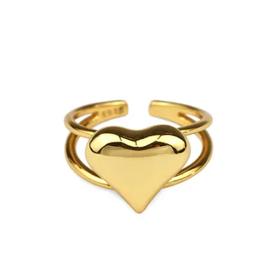 

Fashionable Simple 3D Heart Opening Ring 18K Gold Plated Double Layer Heart Rings For Holiday Gift