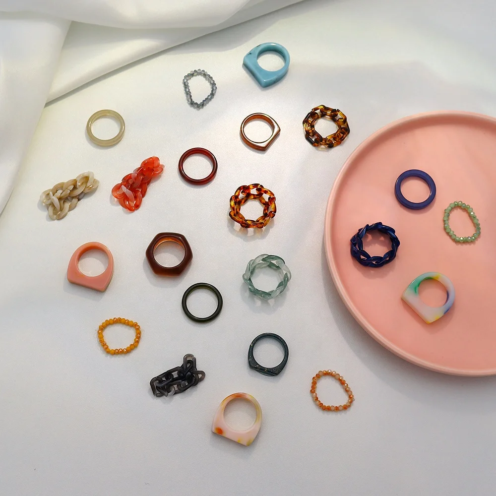 

Colorful Candy Sweet Rings Hexagon Chain Acrylic Rings Women 2021