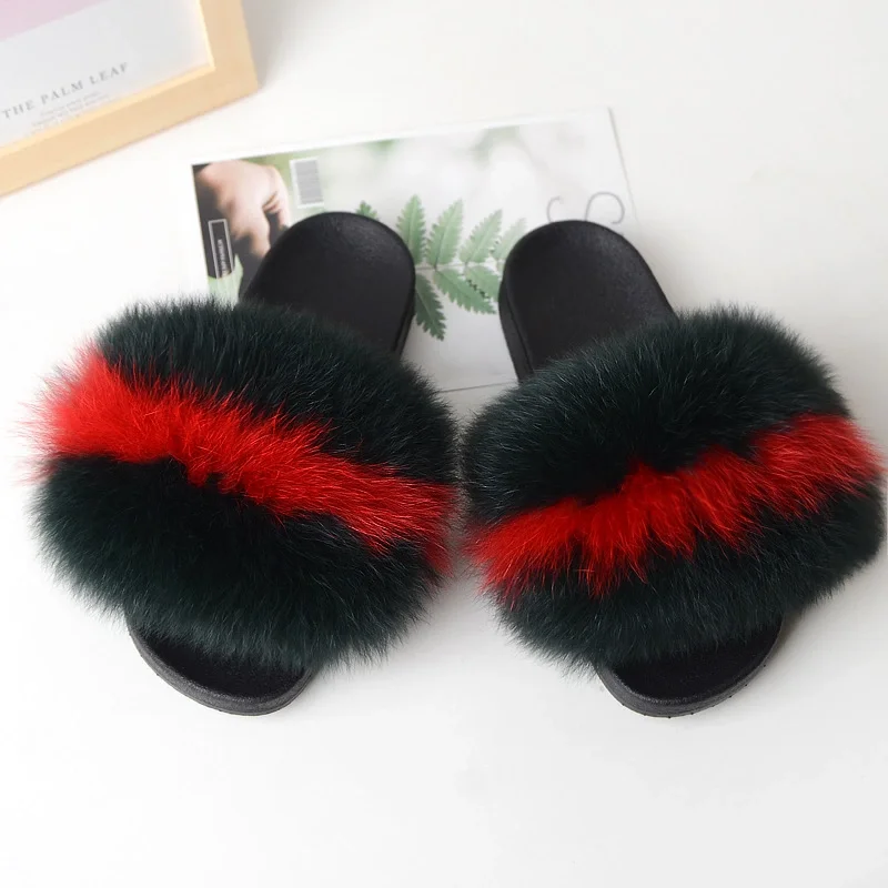 

Best selling real racoon raccoon 2021 luxury fox furs slippers for women women fur slides sandals, Customized color