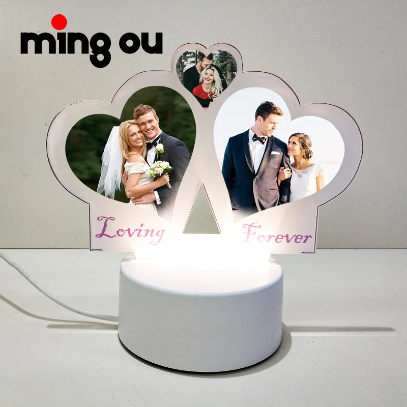 

3 Hearts Acrylic Lamp LED Night Sublimation Acrylic Photo Frame Night Lamp