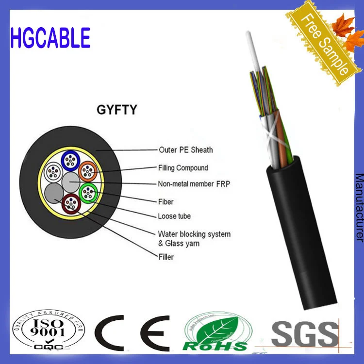 G652d Single Mode Aerial Fibra Optic Cable 8/12/24/48/96/144 Core Black ...