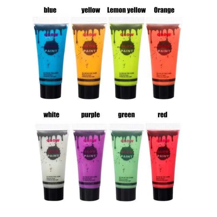 

Bar and nightclub Halloween uv glow body face paint 8-color Water solubility luminous face body painting set, 8 colors