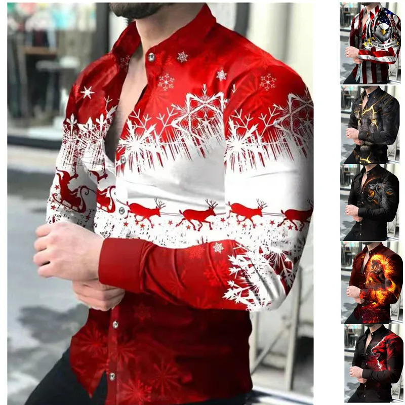 

Hot Sale Vintage Print Men's Long-sleeved Shirt High-definition Digital 3D Printed Four-way Stretch Shirt