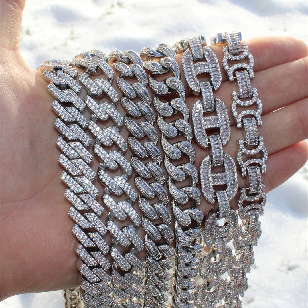 

Hip Hop 12mm 15mm 18mm 20mm Luxury Icy Jewelry Mens Diamond Heavy CZ Prong Cuban Link Chain Gold Miami Bracelet Iced Out Cuban