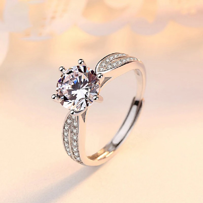 

S925 sterling silver rings 2021 women adjustable diamond ring fashion engagement wedding rings (KST002), Same as the picture