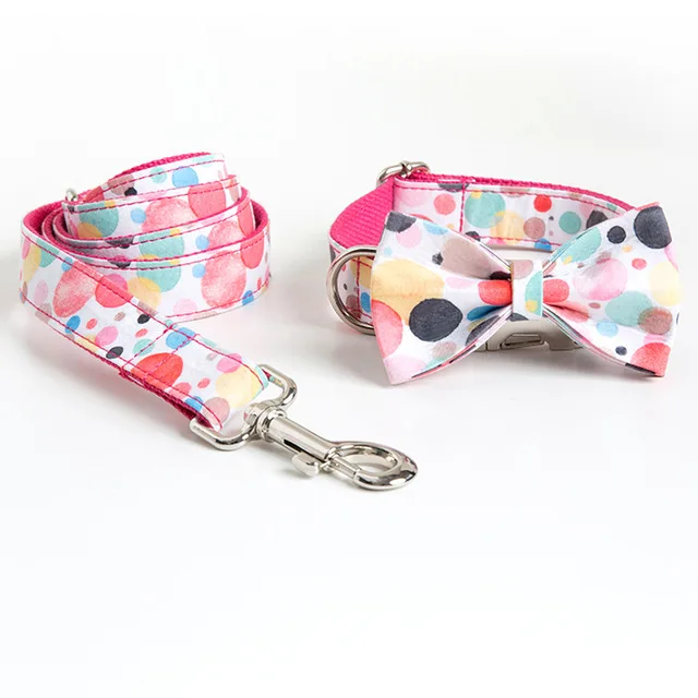 

high quality cotton webbing durable pattern luxury matched dog collar leash