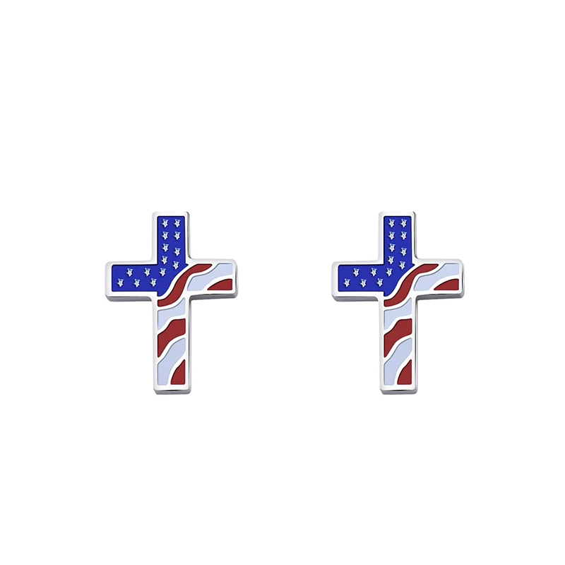 

Blues RTS Trendy Fashion silver Plated enamel american flag cross earrings