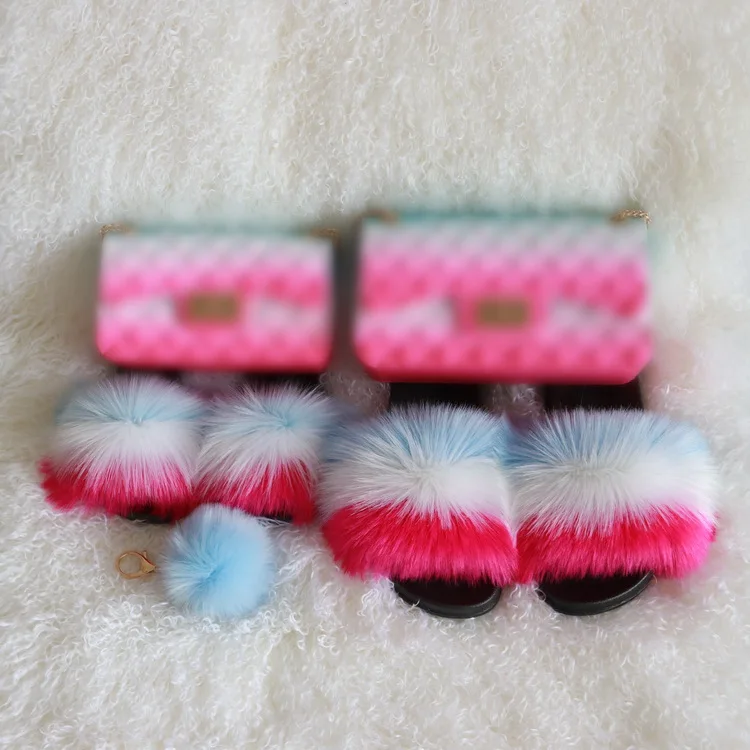 

fur puff keychain color matching mommy and me jelly bag set