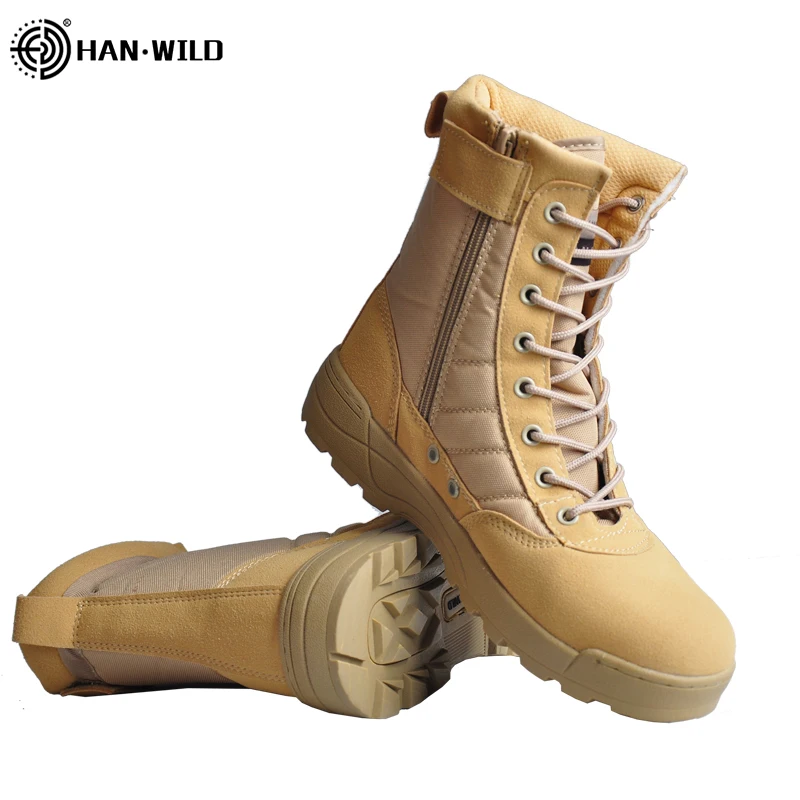 

HAN WILD Men Outdoor Hiking Boots Breathable Tactical Boots Combat High Tube Wear Shoes Resistant Ankle Boots Shoes, Black/sand