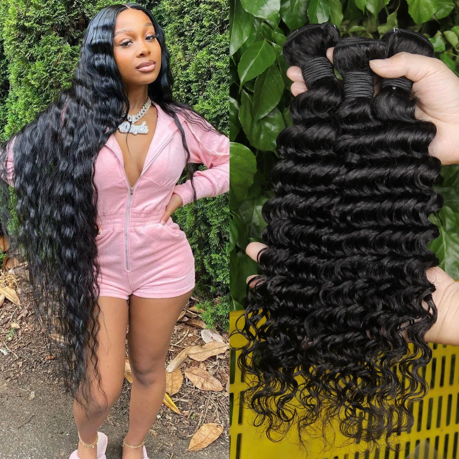 

Chemical Free Deep Wave Bundles 100% Virgin Brazilian Hair Bundle Human Hair Extension Vendors