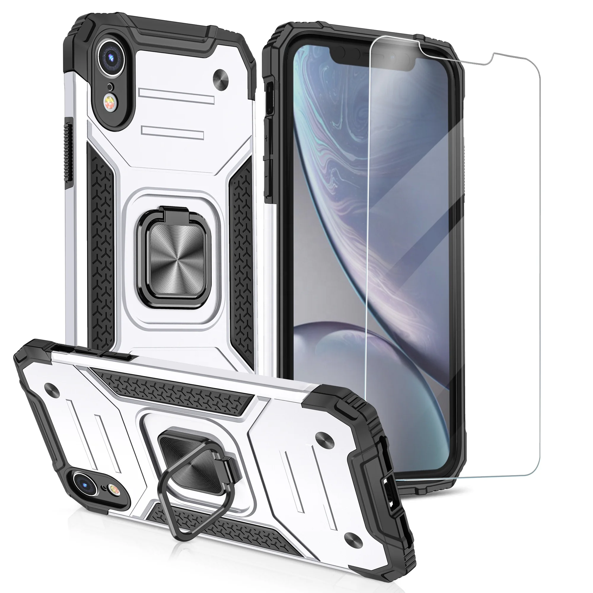 

Kickstand Back Cover with Military PC Bumper High Protective TPU PC Phone Case with Screen Protector for iPhone Xs Max/Xs/Xr, Multi colors