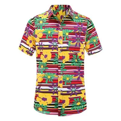 

custom flower printed hawaiian cotton button down short sleeve shirt for man