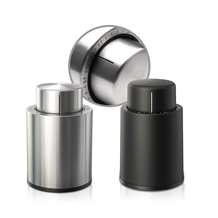 

Luxury Design Custom Logo Reusable Stainless Steel Wine Bottle Stopper Parts Silicone Vacuum Pump Stopper, Stainless steel color/black