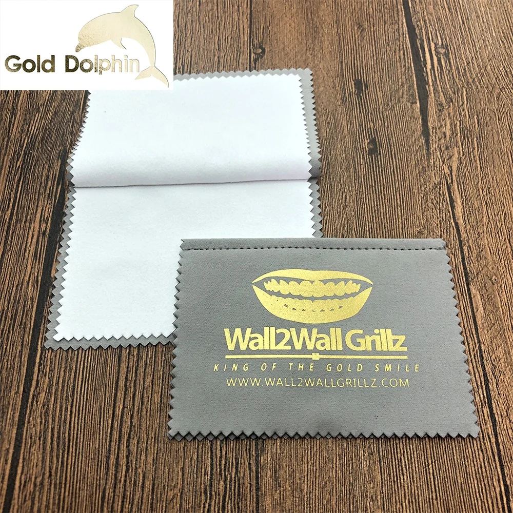 

Personalized Anti Tarnish chemical treated 4 layers jewelry cleaning and polishing cloth with hot foil silver/gold logo, Gray surface + white inside