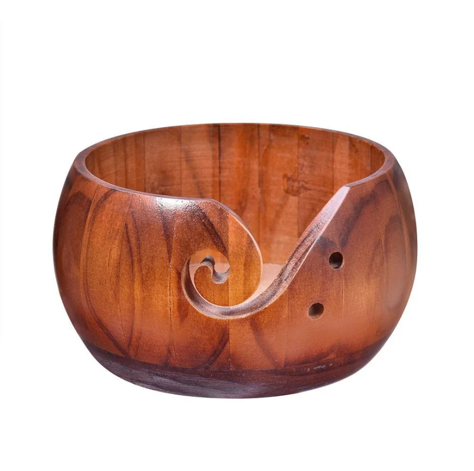 

Wholesale Eco Friendly Natural Handmade Woolen Yarn Storage Bowl Custom Wood Bowl For Sale