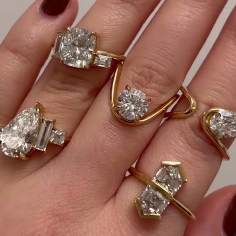 

Simple Personalized Titanium Steel Rings 18K Gold Plated Rings Water Drop Irregular Diamond Rings For Women