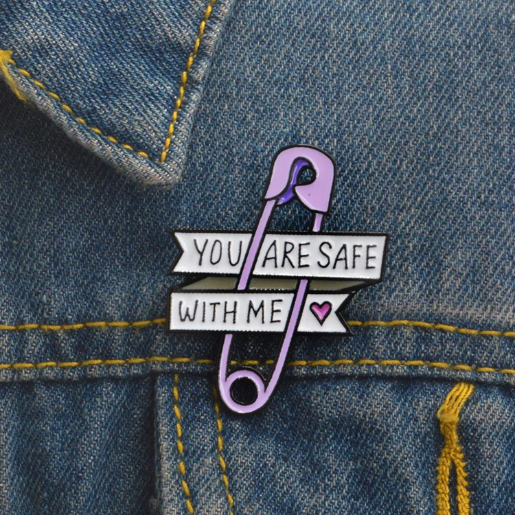 

Fashion Letter You Are Safe With Me Enamel Pins Brooch for Women Men Decoration
