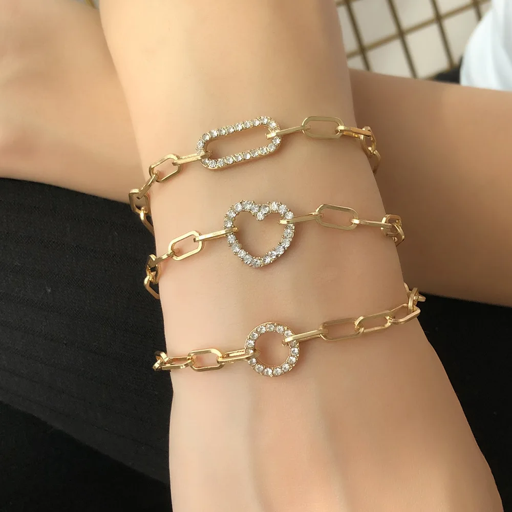 

Y&Y New Style Jewelry Fashion Personality Geometric Element Chain Niche Love Rhinestone Charm Bangles Bracelets, Picture shows