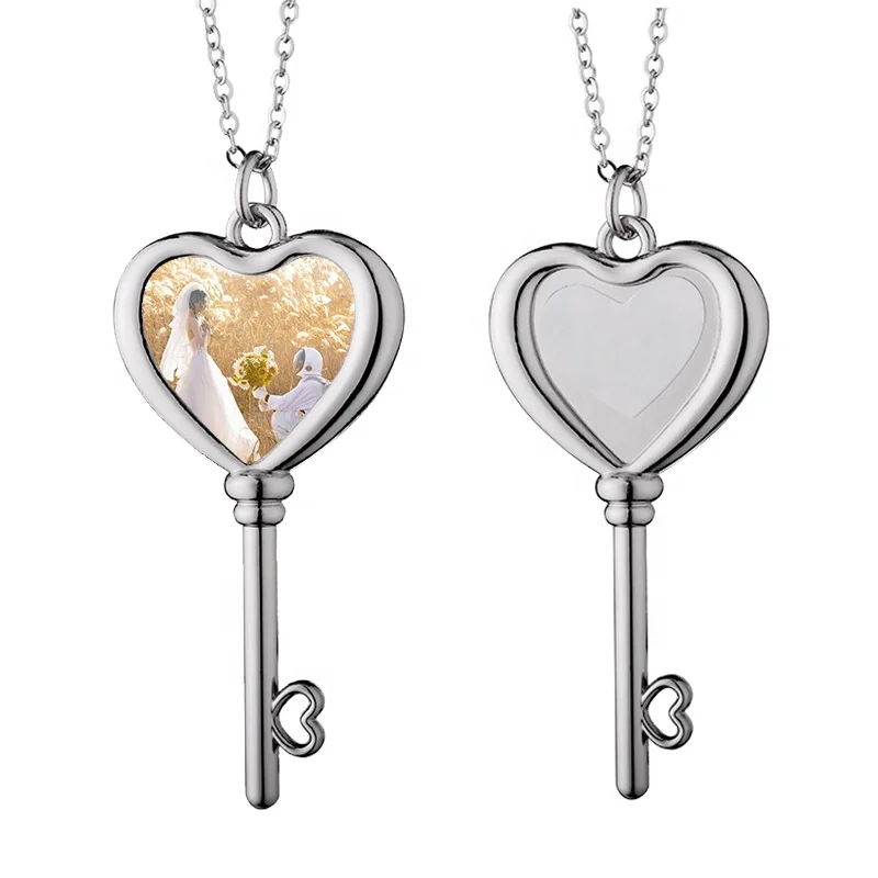 

2021 Hot Selling Personalized Logo Key chain Necklace Sublimation Blank Key Necklace Pendant, Silver