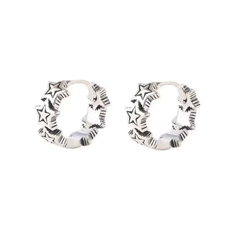 

Factory Directly wholesale 925 Sterling Silver Simple fashion Retro Star Hoop Earrings For Women jewelry 2023