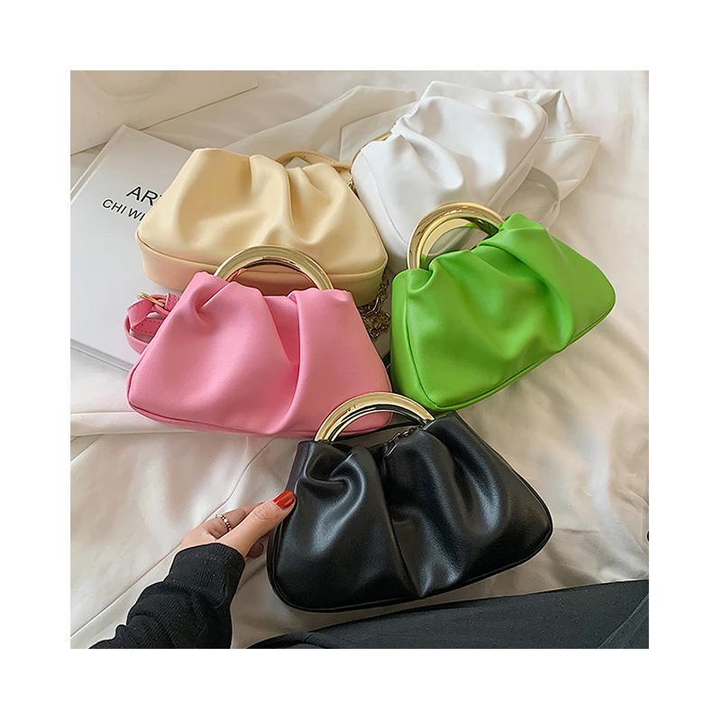 

Pure Color Ladies Cute Dumpling Shoulder Bag Ruched Crossbody Bag Purse Luxury Chains Mini Women Handbags Cloud Bag