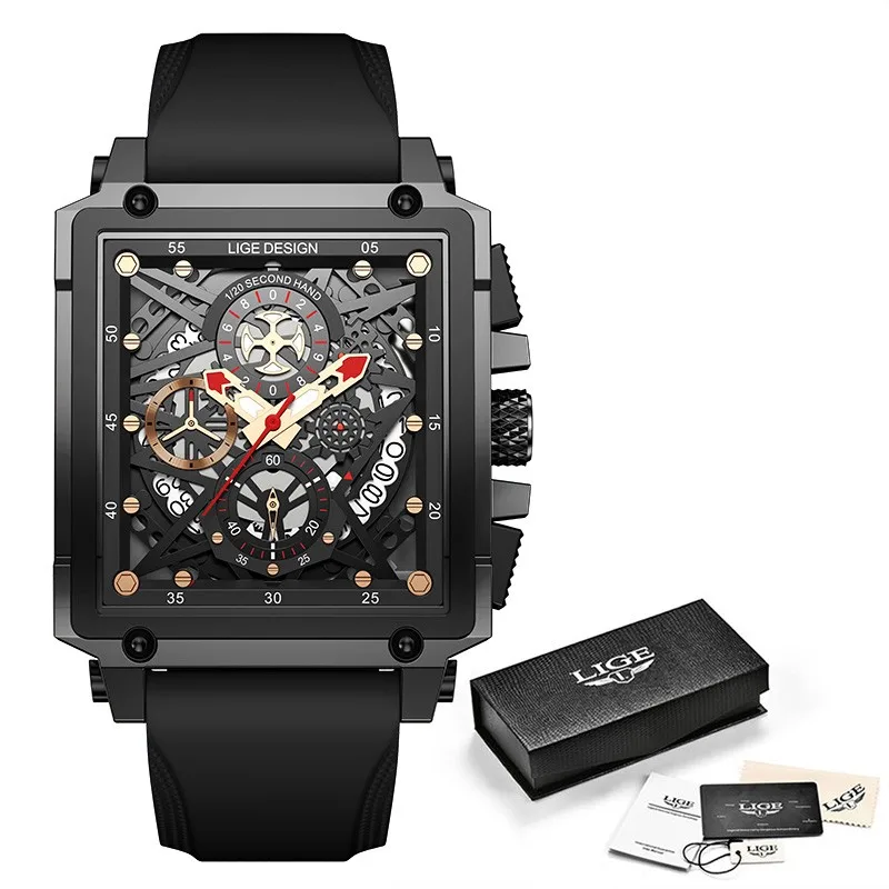

LIGE 8935 New Men Watch Square Cross Border Chronograph Waterproof Quartz Watches
