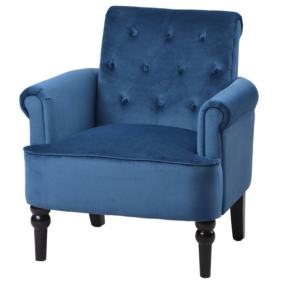 

Comfy Single Couch Chair Accent Mid Century Blue Velvet Living Room Sofa Small Armchair, Optional