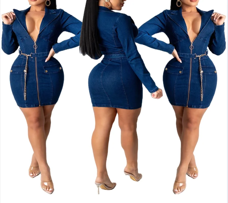 

V-neck sexy women dresses summer jean dress for ladies
