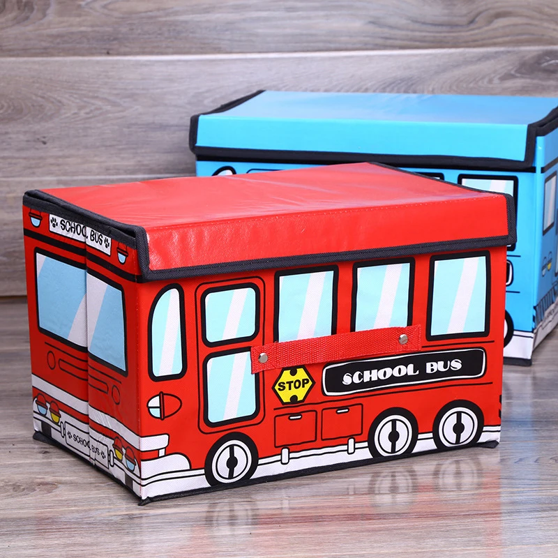 

Hot Sell Cute Bus Shape Design Organizer Children Kids Toys Books Clothing Non-Woven Storage Boxes & Bins with Lid