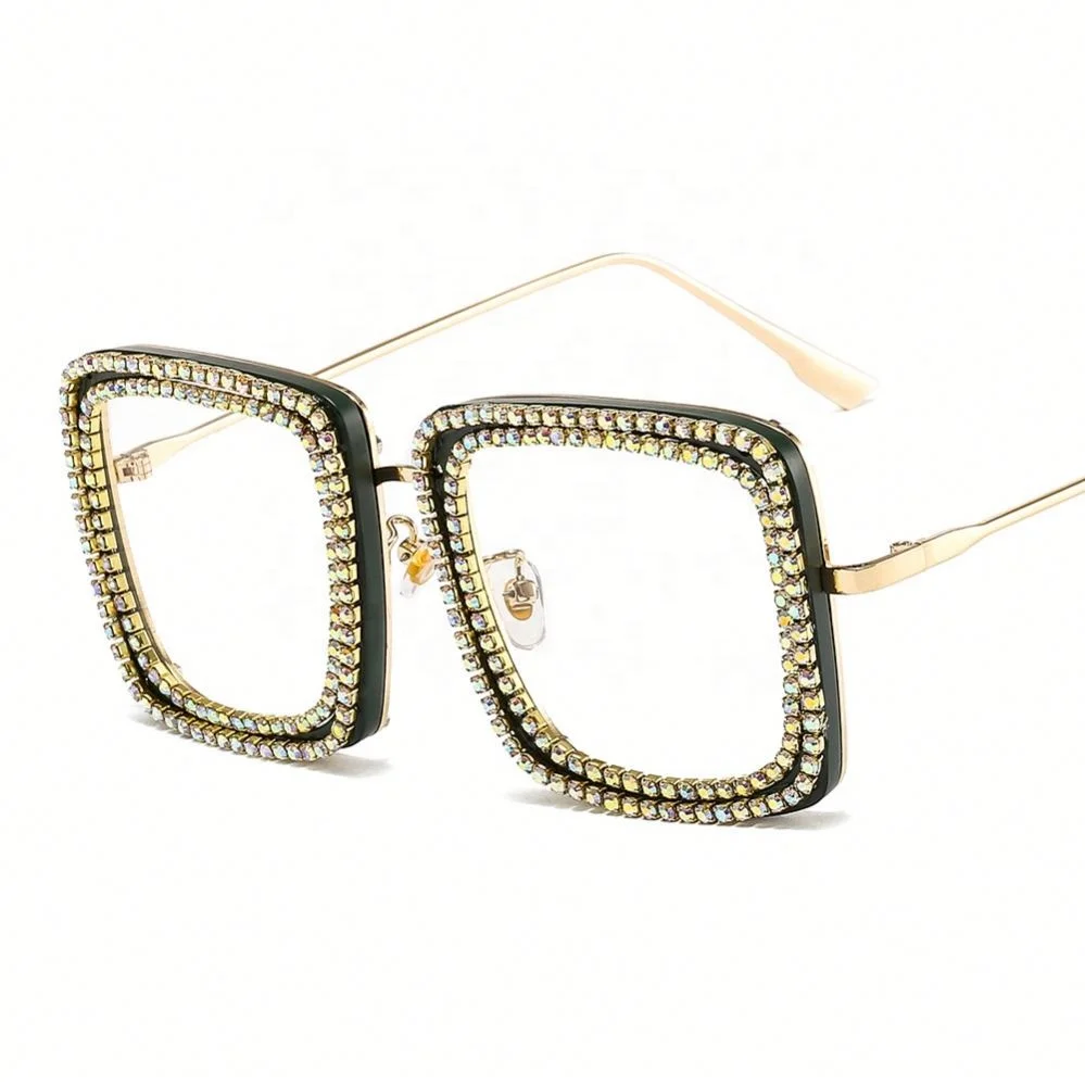 

Wholesale Oversized Square Frame Rhinestone Men Wimen Sunglasses Luxury Decorative Metal Glasses, Colors