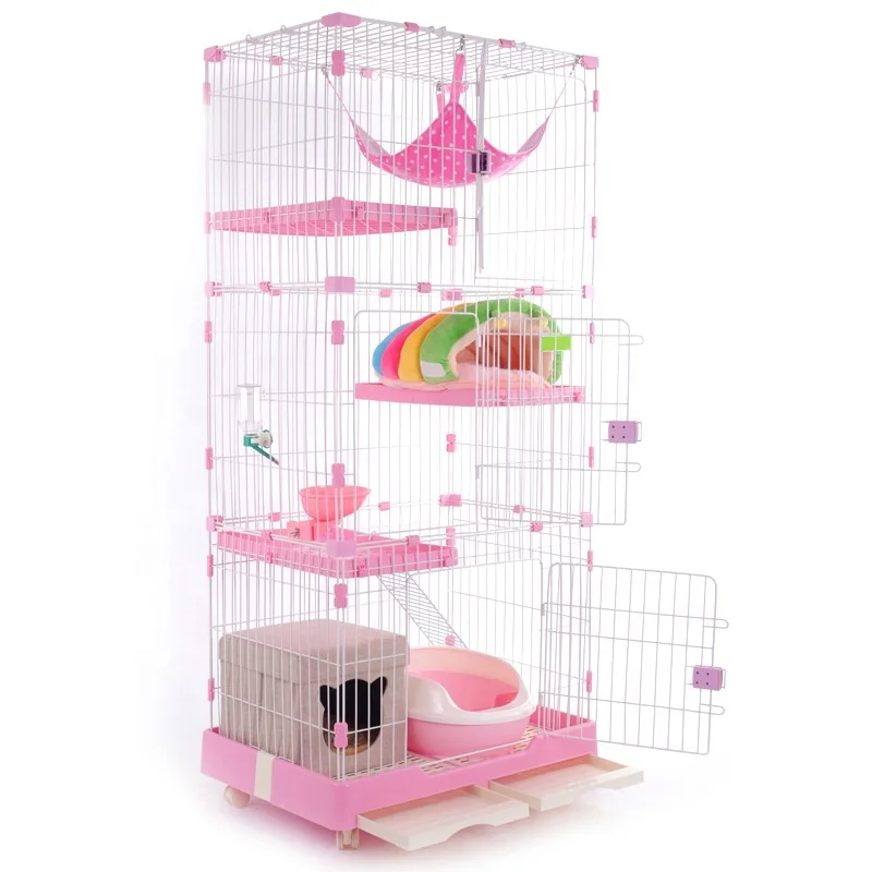 

Hot Sale 3 Layers Large Indoor Cat Cage with Litter Box Foldable Pet Cages Rotate Wheeled Luxury Cat Cage with Drawer