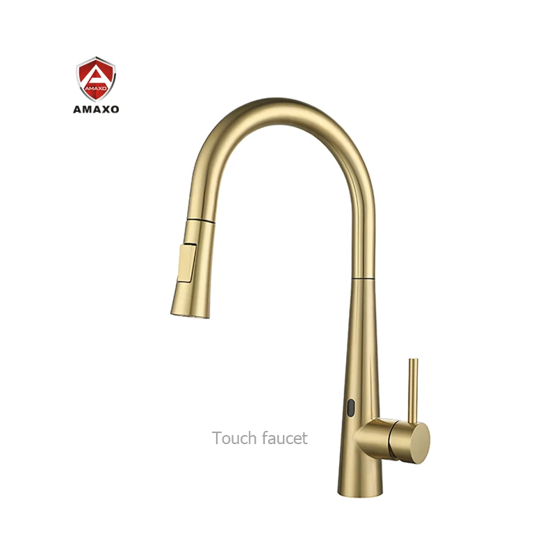 

Aida Brushed Gold Color Mixer Kitchen Sprayer Tap Stainless Steel Mixer Faucet Hot And Cold Pull Out Kitchen Water Mixer