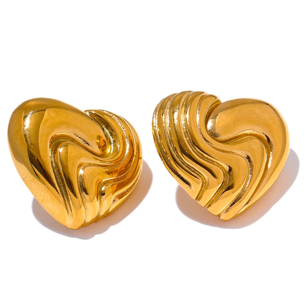 

JINYOU 2887 Stainless Steel Heart Cast Love Stud Earrings Waterproof Prevent Allergy Attractive Romantic Daily Jewelry Women