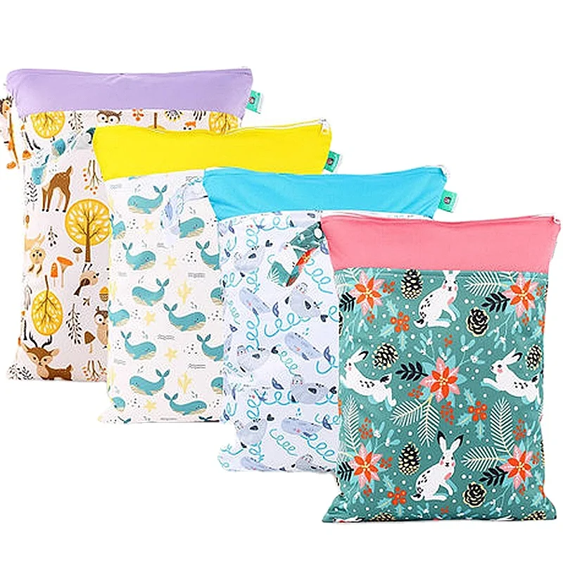 

Elinfant Reusable Waterproof Prints Wet Dry Diaper Bag Double Pocket Cloth Handle bags