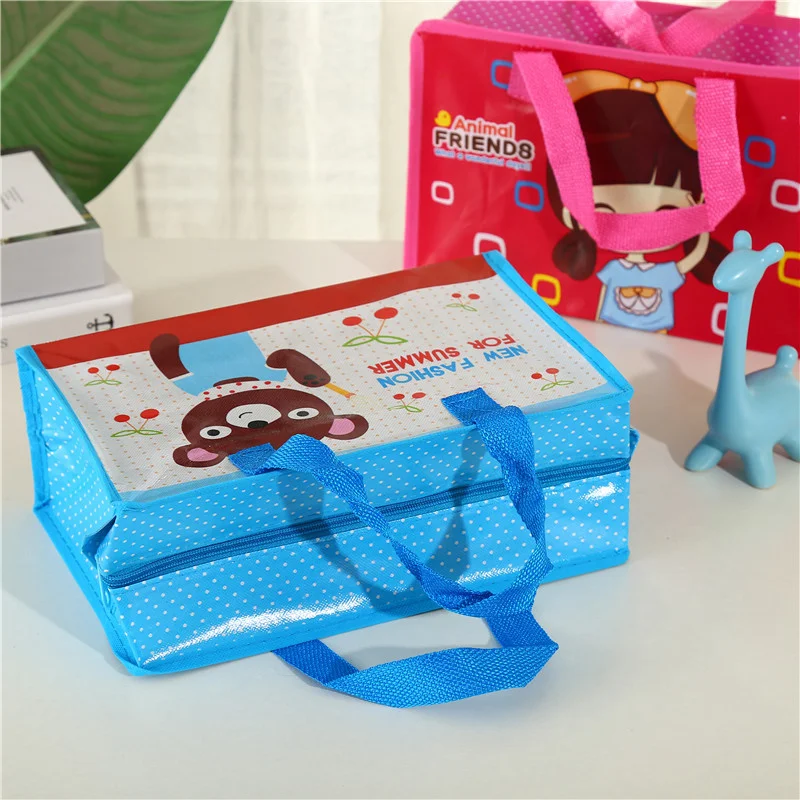 

High Quality Cartoon Printed Reusable Non Woven Handled Shopping Bag With Zipper
