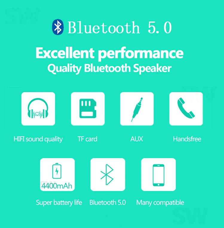 TG187 Speaker waterproof 4400mah high sound bass 50 watt subwoofer BT super bass wierless portable powerful bluetooth speaker - ANKUX.COM