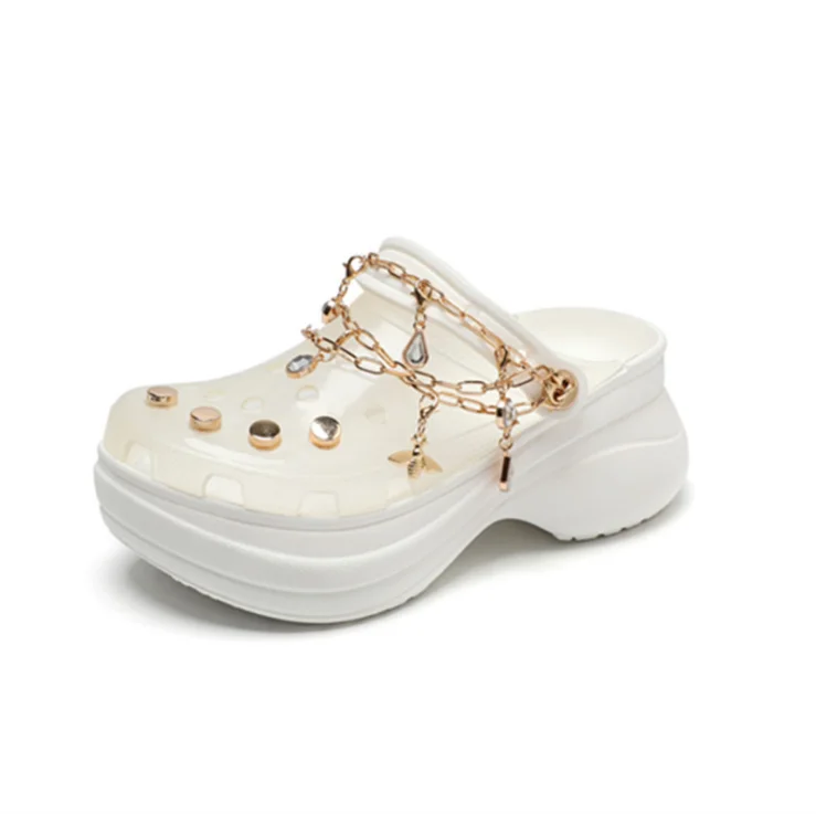 

New Rhinestone Chain Crystal Slippers Beach Sandals Clogs Women, White