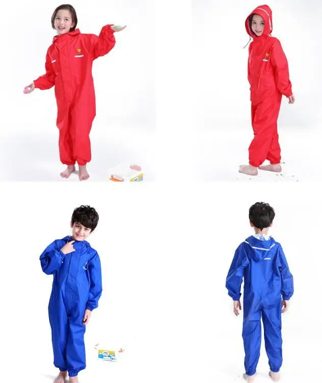 

Kids Cartoon One Piece Hoodie Rainsuit Boys Girls hooded Raincoat Jumpsuit Children Solid-colored one piece rainsuit Kids RainC