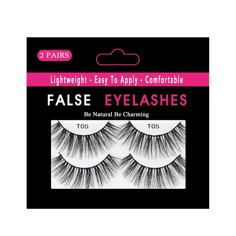 
2 Pairs Handmade Private Label Synthetic Hair Custom Eyelash Box 3D Eyelash Vendors 