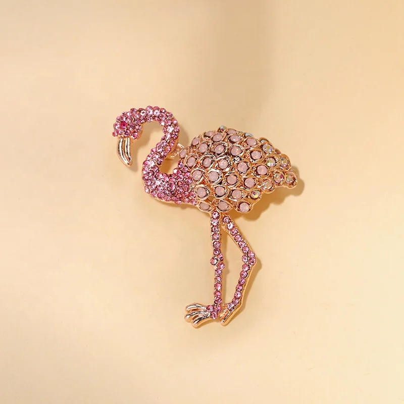 

JAENONES Fashion Wholesale Pink Crystal Flamingo Brooch Enamel Ladies Pin Rhinestone Animal Brooches