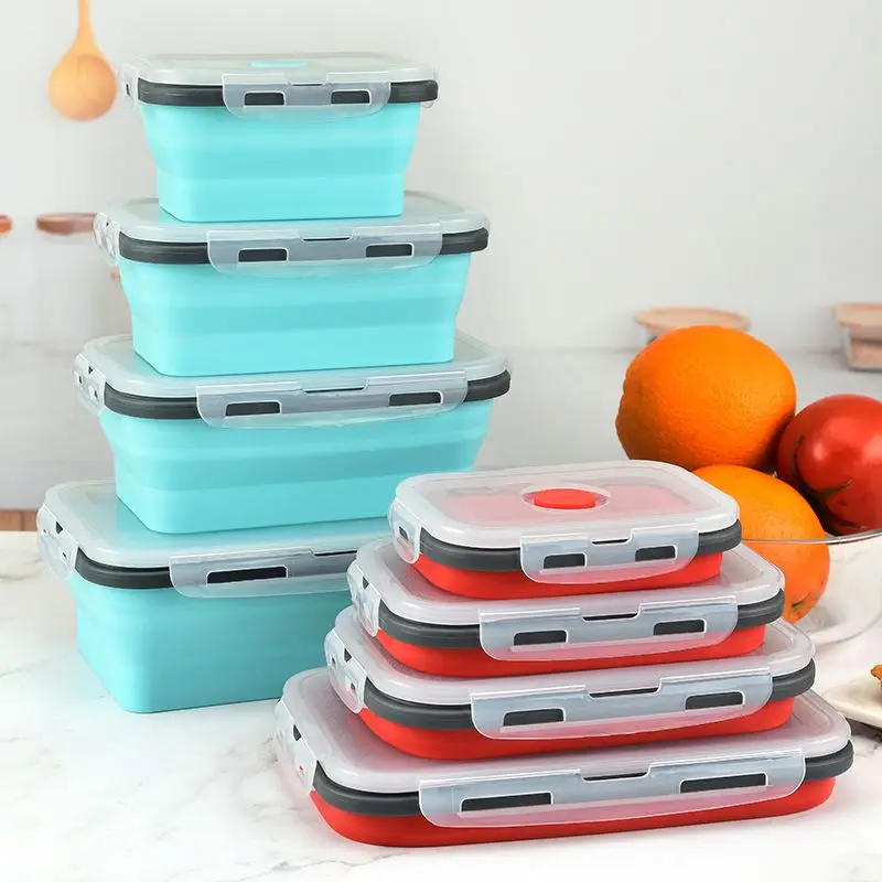 

transparent BPA free rectangle silicone crisper lunch box set