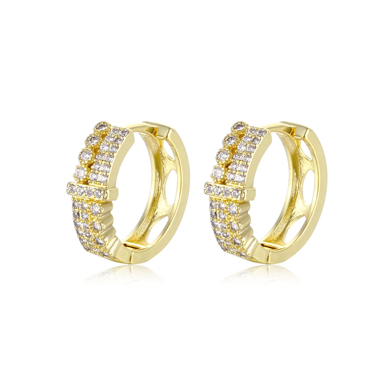 

Hot Sale Jewelry Real Gold Plated Geometric Diamond Hoop Earrings Hollow Cross Micro Inset Cubic Zircon Earrings For Girls