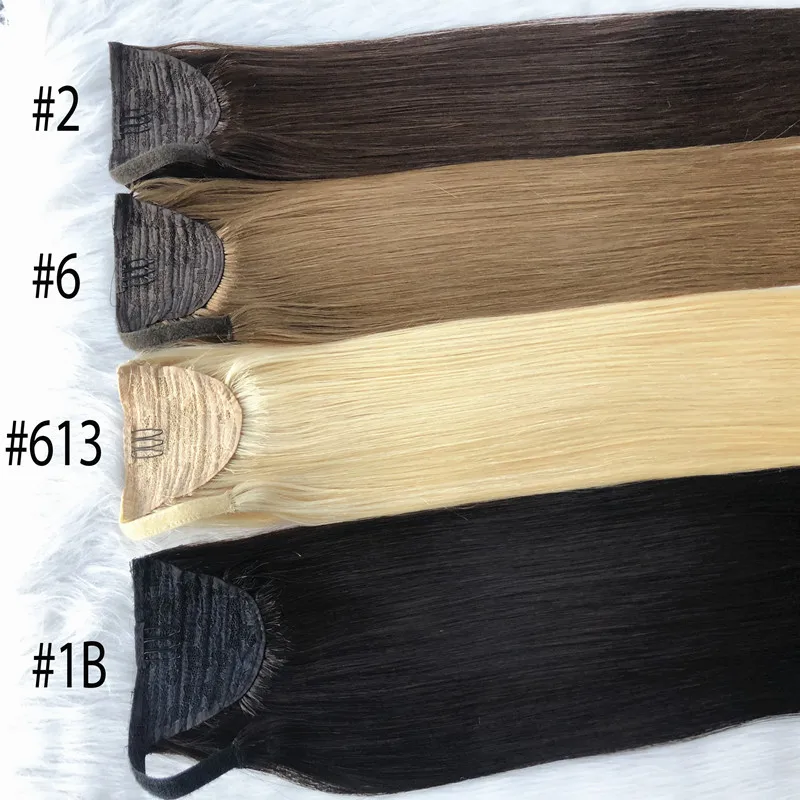 

easy install 100g 200g super thick Top quality 100% virgin hair with full cuticle aligned ponytails human hair extension