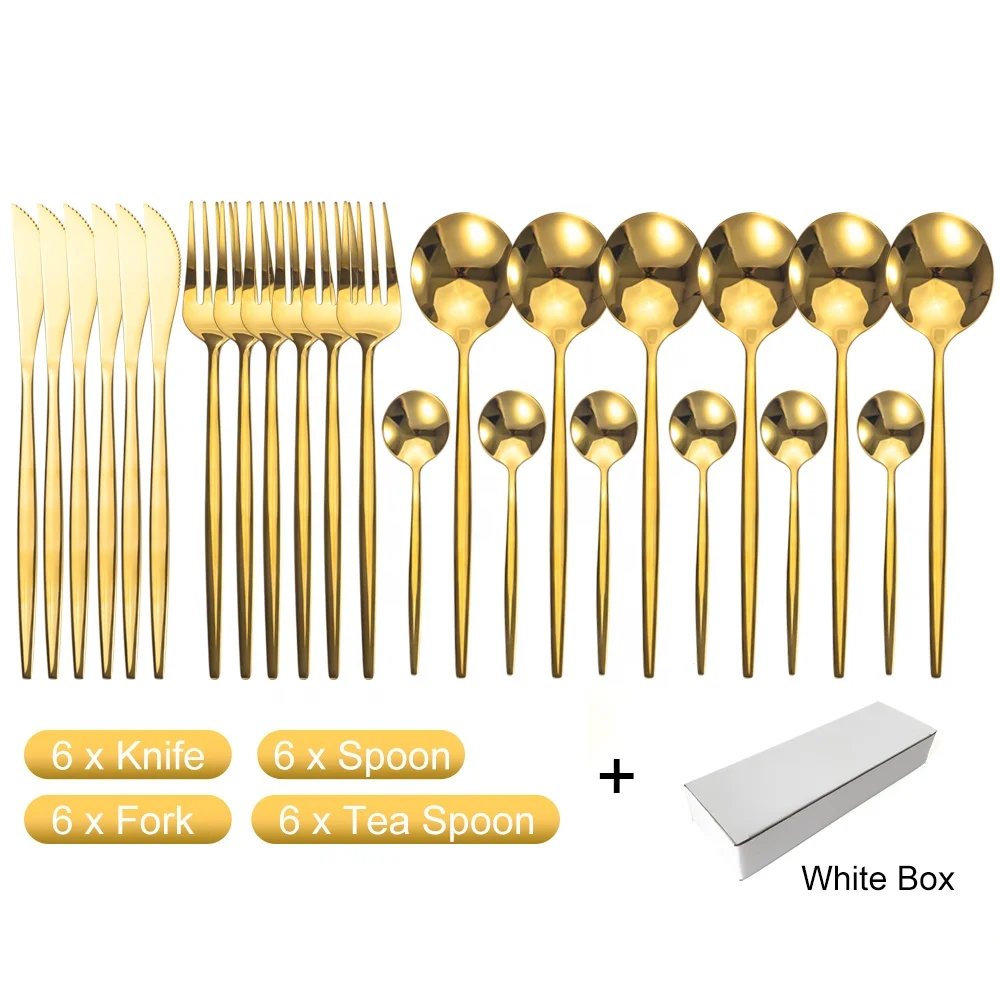 

Snyno High Quality 24pcs Golden Plated Flatware Set Silverware 304 Stainless Steel Gold Cutlery for Wedding Restaurant, Gold, silver