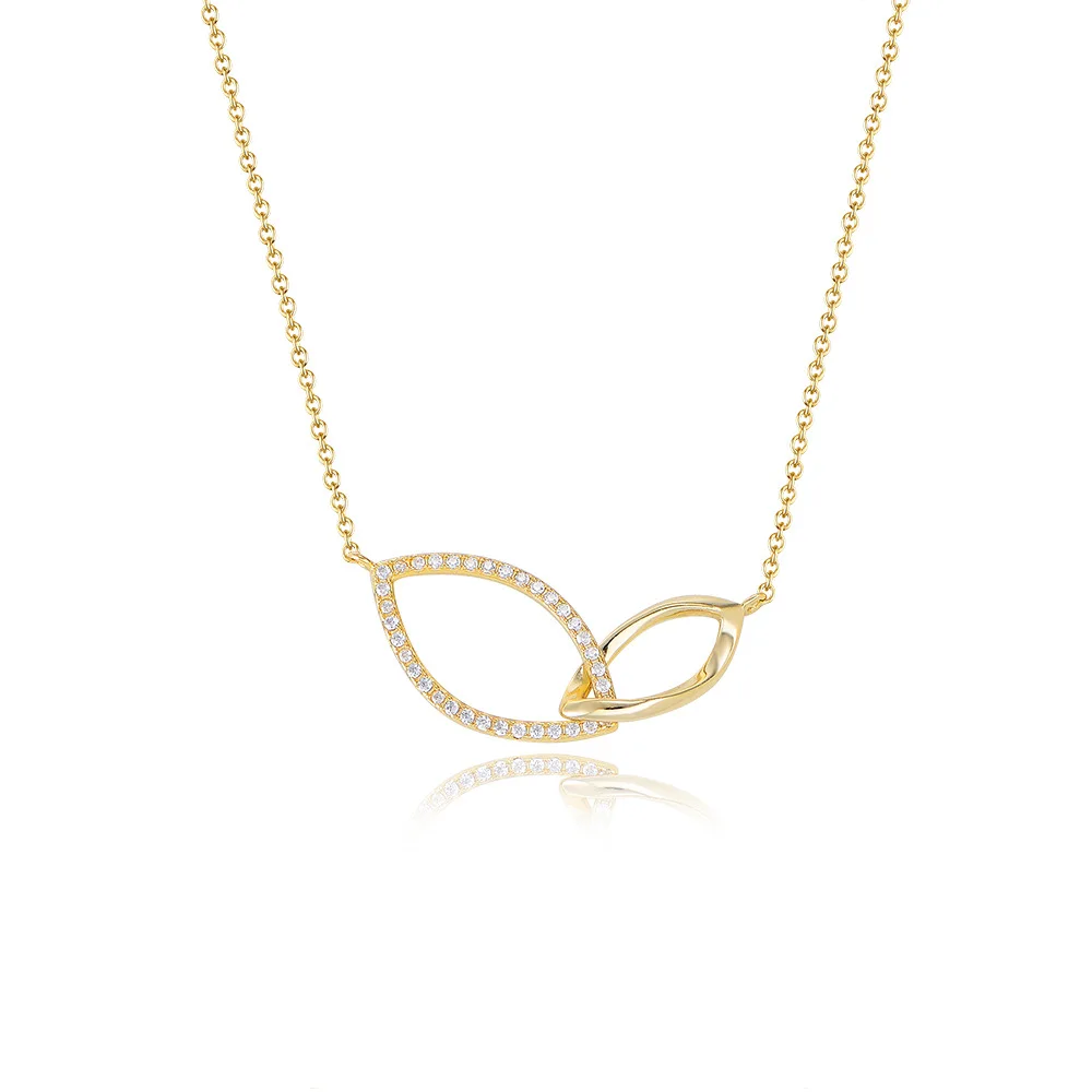 925 Sterling Silver Single Geometric Double Rhombus Diamond Shaped Zircon Gold Plated Necklaces for Women