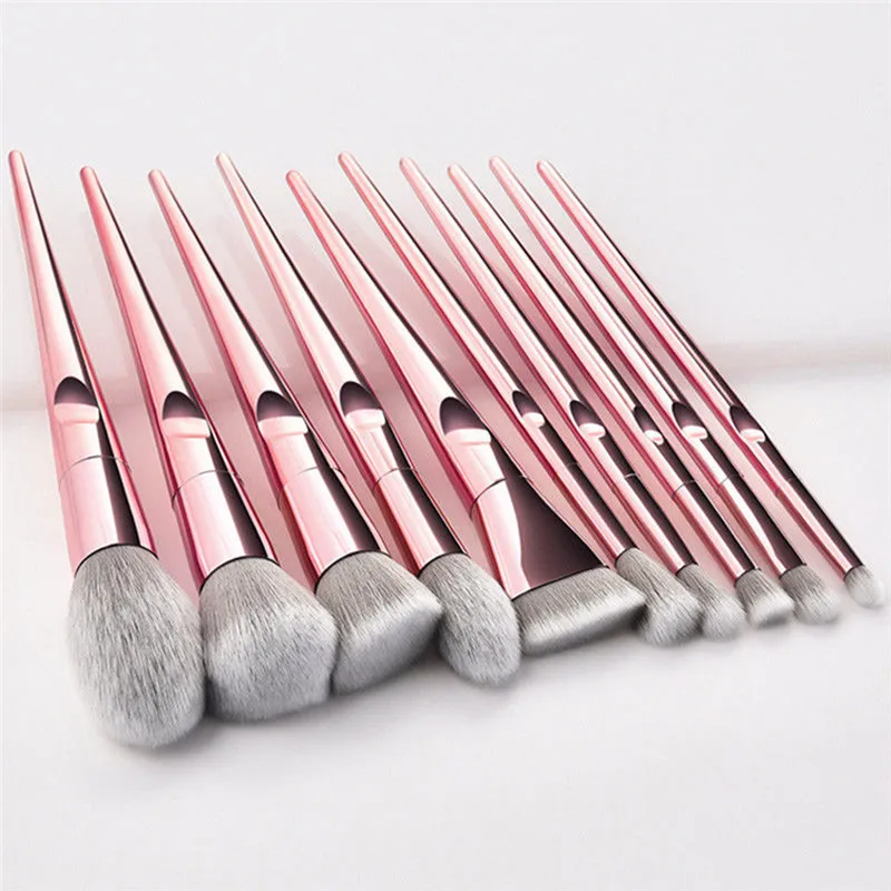 

Professional 10 pcs Rose Gold Plastic Plating Handle Blush Make Up Brushes Girls Daily Makeup Brush Set With Case