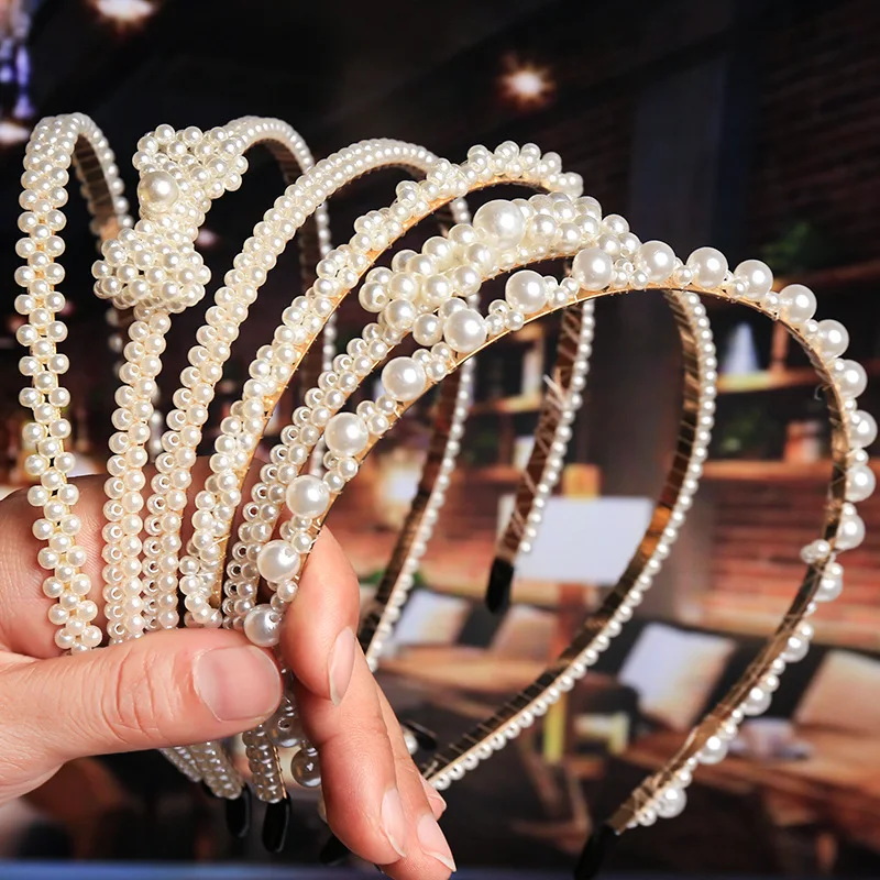 

2020 New Luxury Big Pearl Hairbands Women Bow Sunflower Hoops Girls Hair Accessories Fashion Jewelry Headband