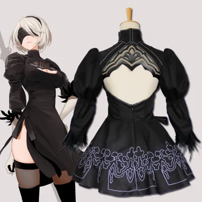 

Nier Automata Cosplay Costume Yorha 2B sexy Outfit Games Suit Women Role Play Costumes Girls Halloween Party Fancy Dress, As show