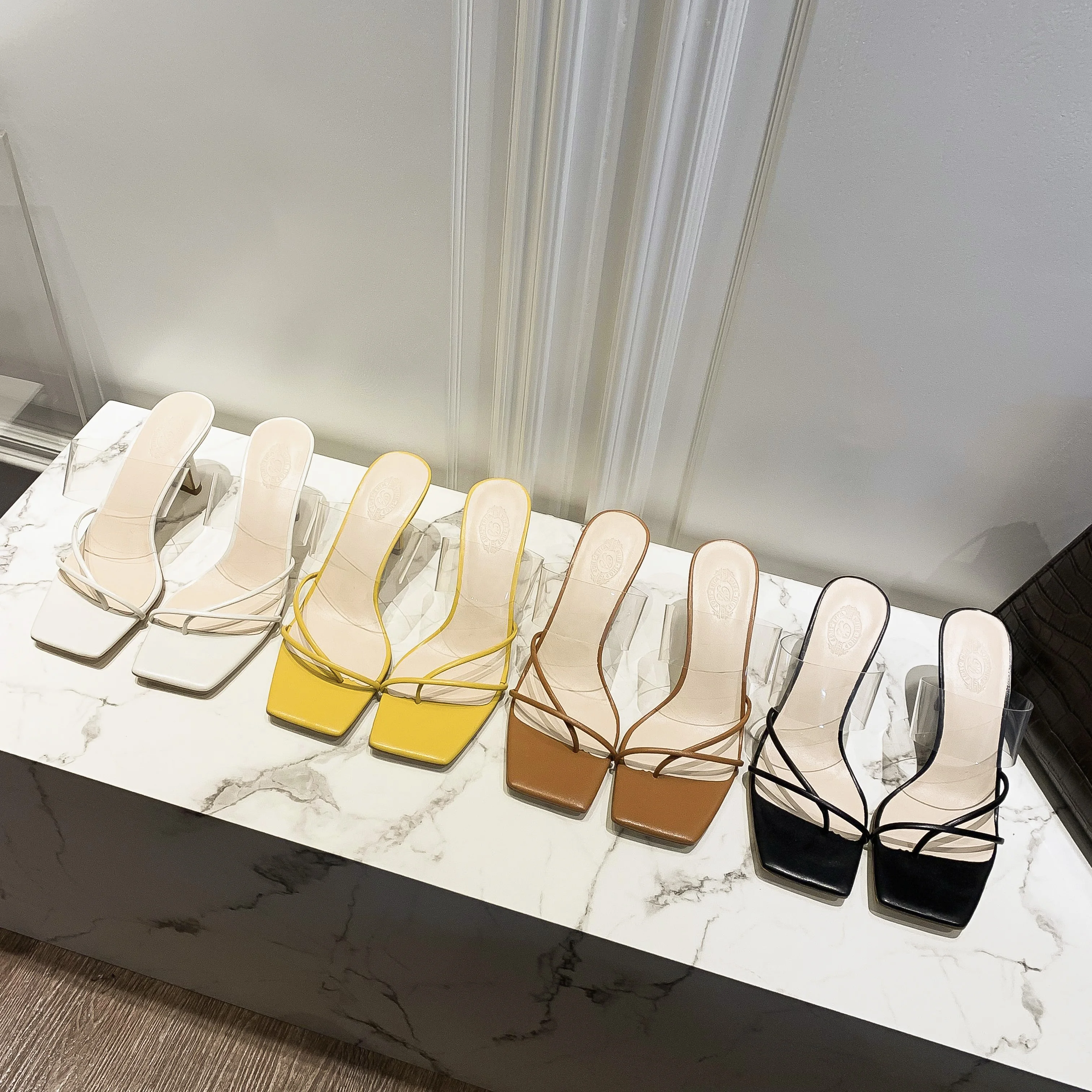 

Summer 2021 new Korean transparent sandals for women to wear high heels with square toe with PVC fairy air sandals